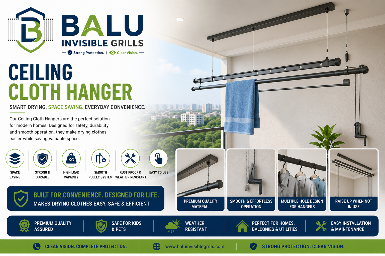 BALU Invisible Grills — premium balcony safety